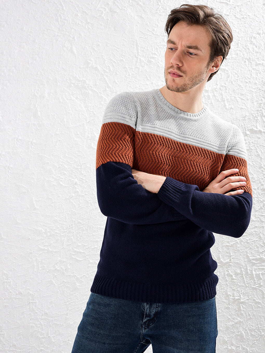 Crew Neck Acrylic Knitwear Sweater