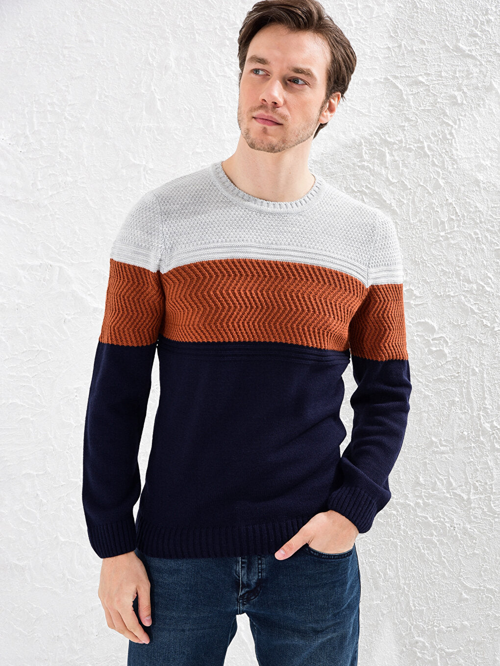 Crew Neck Acrylic Knitwear Sweater