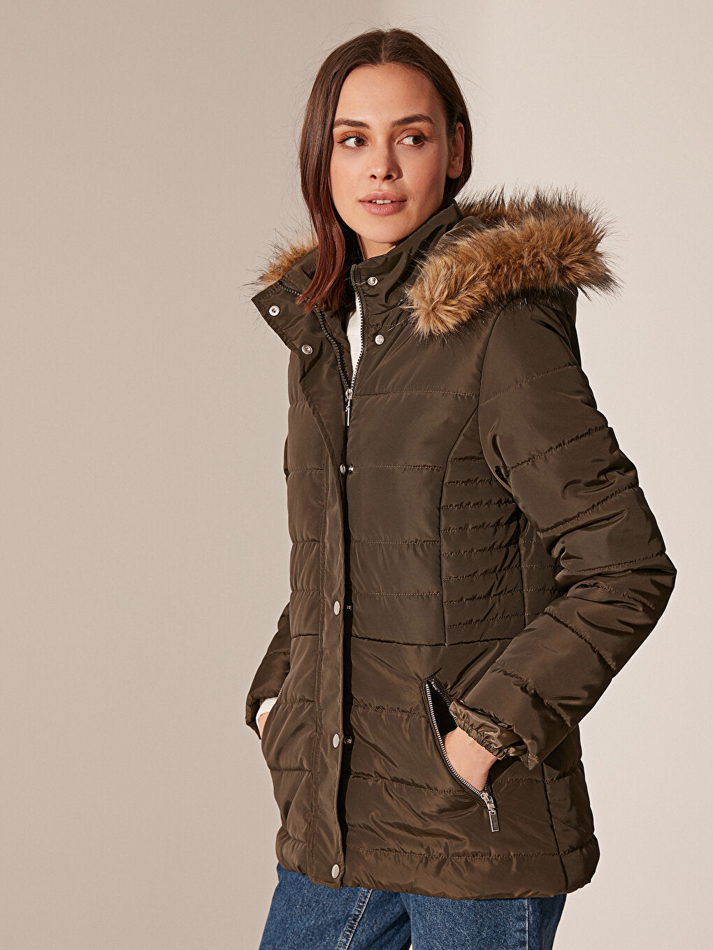 Hooded Long Sleeve Women's Puffer Coat