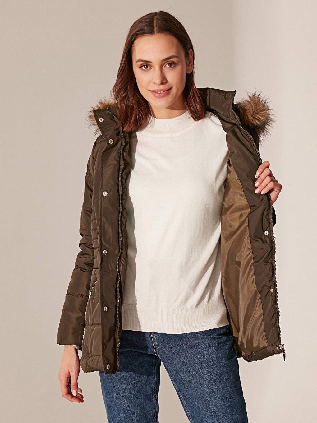 Hooded Long Sleeve Women's Puffer Coat