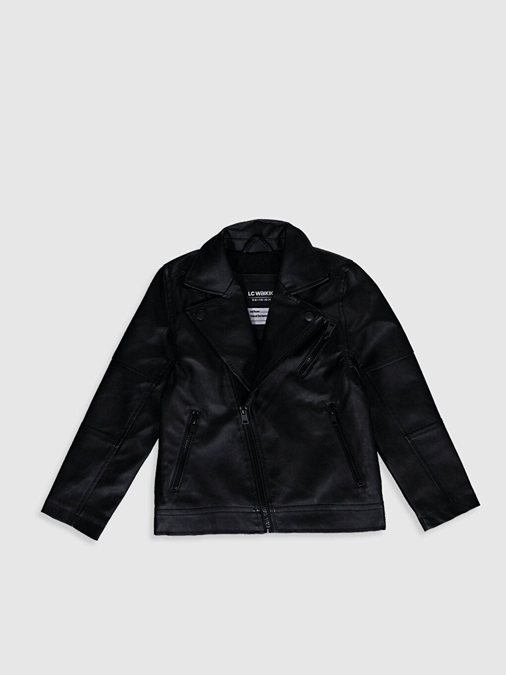 Shirt Collar Printed Leather Look Boy's Jacket