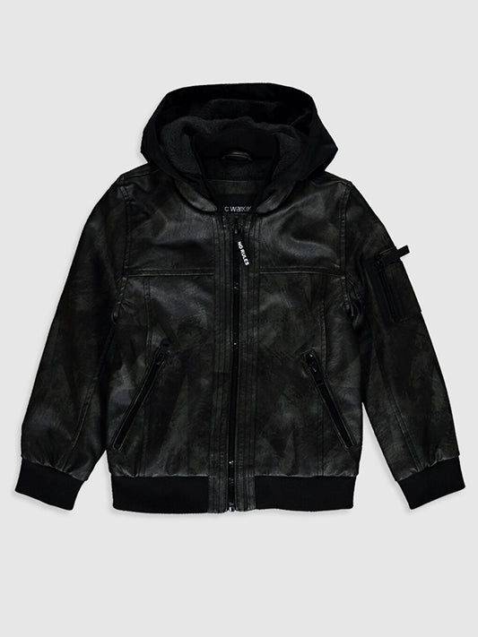 Hooded Leather Look Boy's Coat