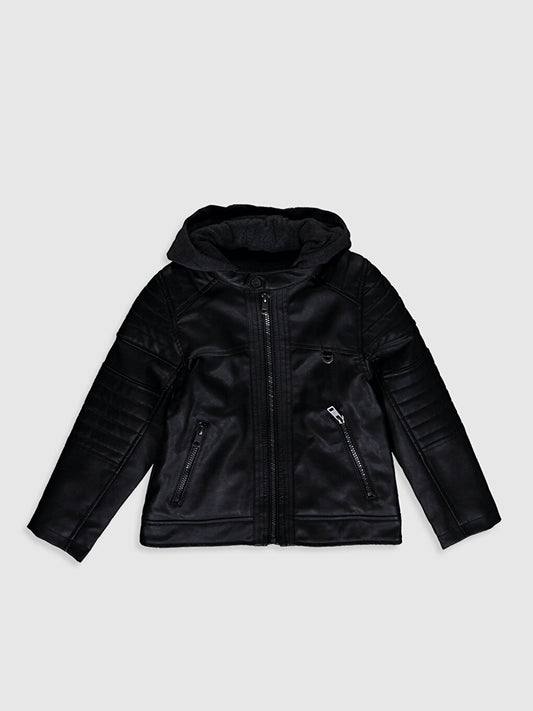 Hooded Leather Look Boy's Coat