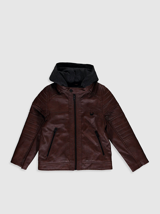 Hooded Leather Look Boy's Coat