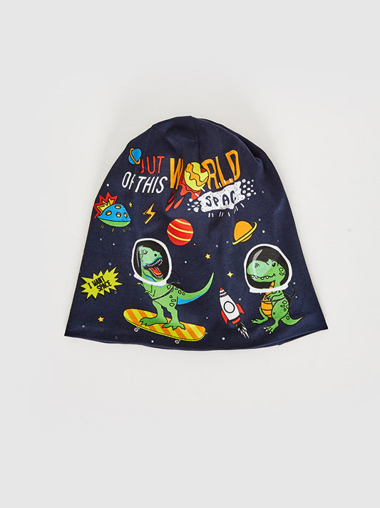 Boy's Dinosaur Printed Cotton Jersey Beanie