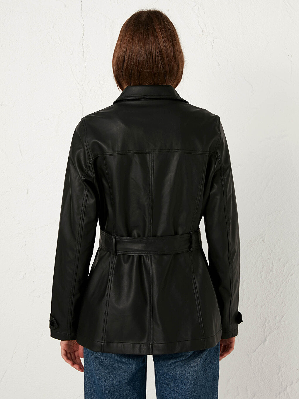 Shirt Collar Leather Look Coat