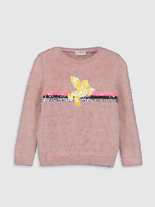 Girl's Sequin Embroidered Thick Knitwear Sweater