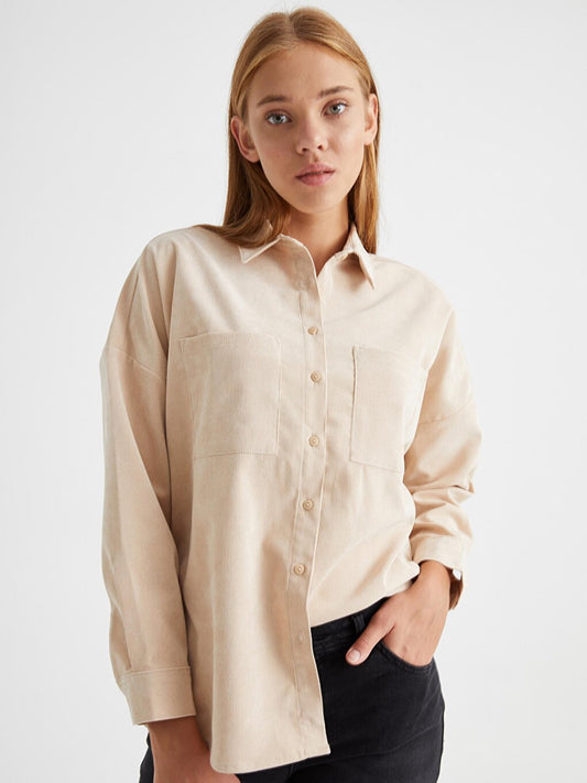 Shirt Collar Long Sleeve Velvet Women's Pocket Velvet Shirt