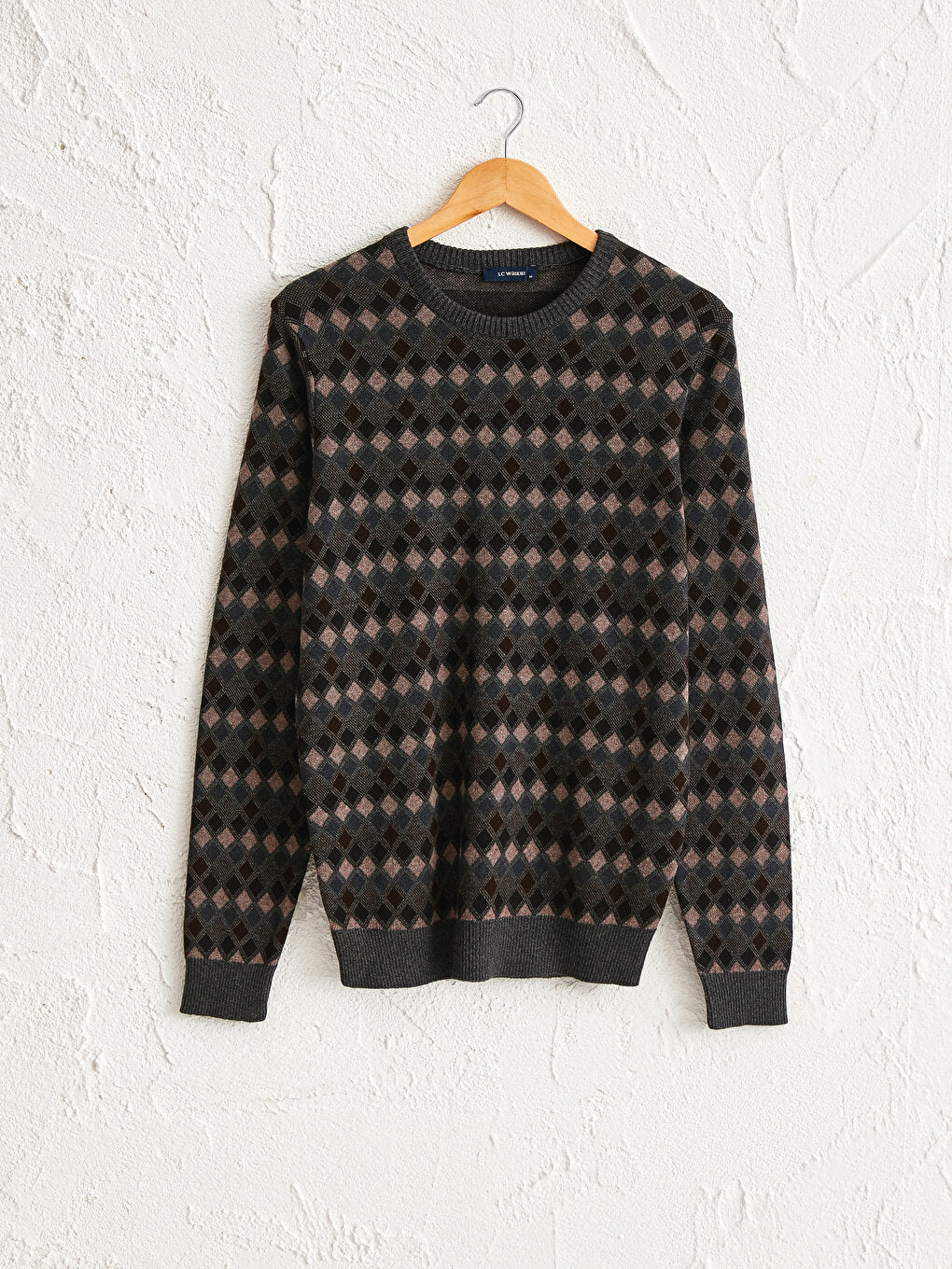 Crew Neck Diamond Patterned Fine Knitwear Sweater