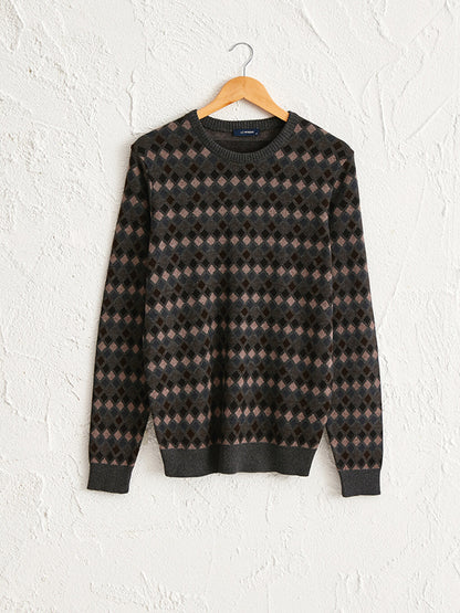 Crew Neck Diamond Patterned Fine Knitwear Sweater