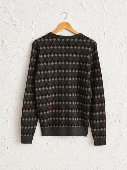 Crew Neck Diamond Patterned Fine Knitwear Sweater