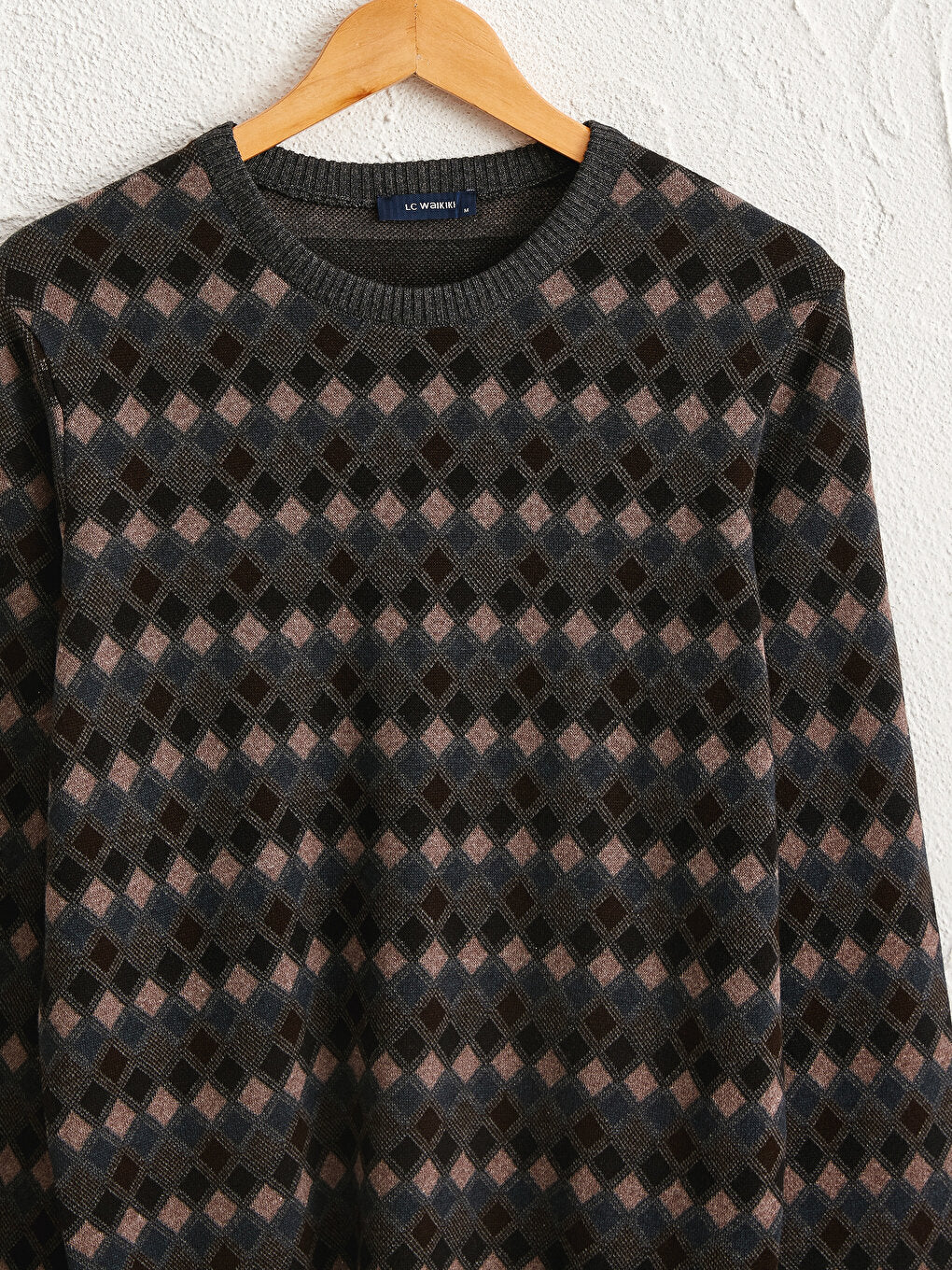 Crew Neck Diamond Patterned Fine Knitwear Sweater