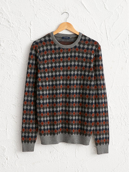 Crew Neck Diamond Patterned Fine Knitwear Sweater