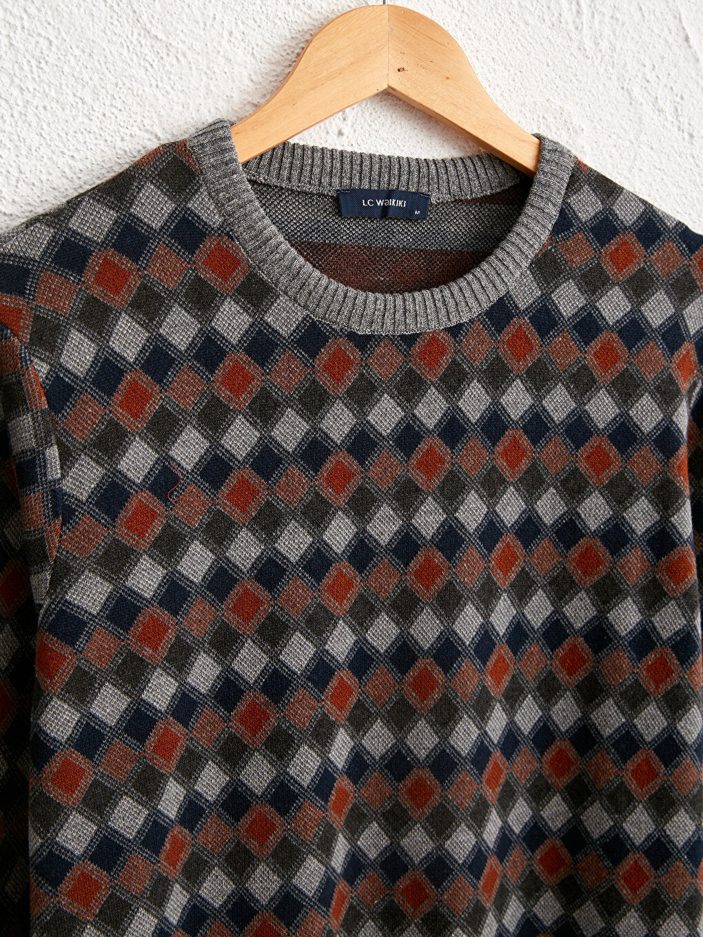 Crew Neck Diamond Patterned Fine Knitwear Sweater