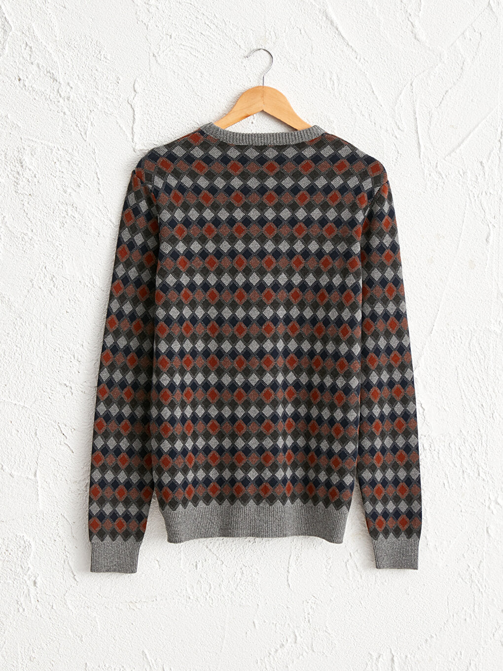 Crew Neck Diamond Patterned Fine Knitwear Sweater