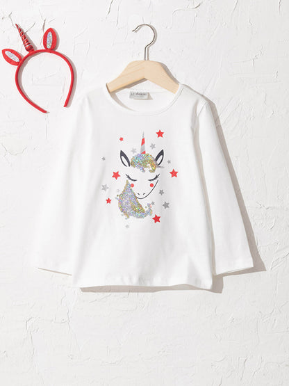 Girl's Sequin Embroidered Cotton T-Shirt