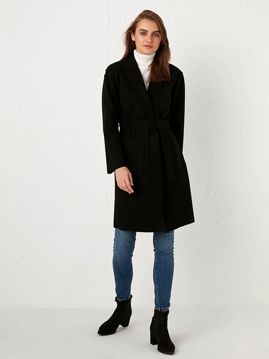 Shawl Collar Long Sleeve Women's Belted Cashmere Coat