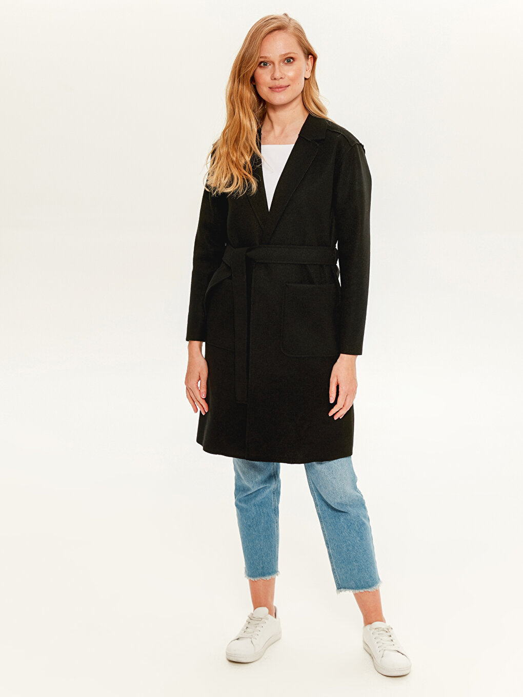 Shawl Collar Long Sleeve Women's Belted Cashmere Coat