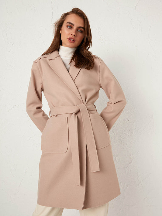 Shawl Collar Long Sleeve Women's Belted Cashmere Coat