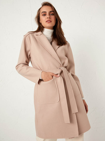 Shawl Collar Long Sleeve Women's Belted Cashmere Coat