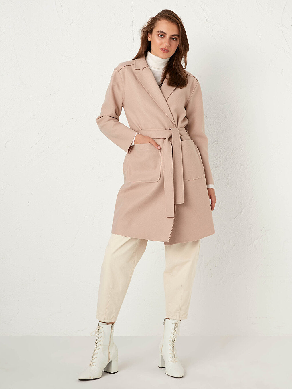 Shawl Collar Long Sleeve Women's Belted Cashmere Coat