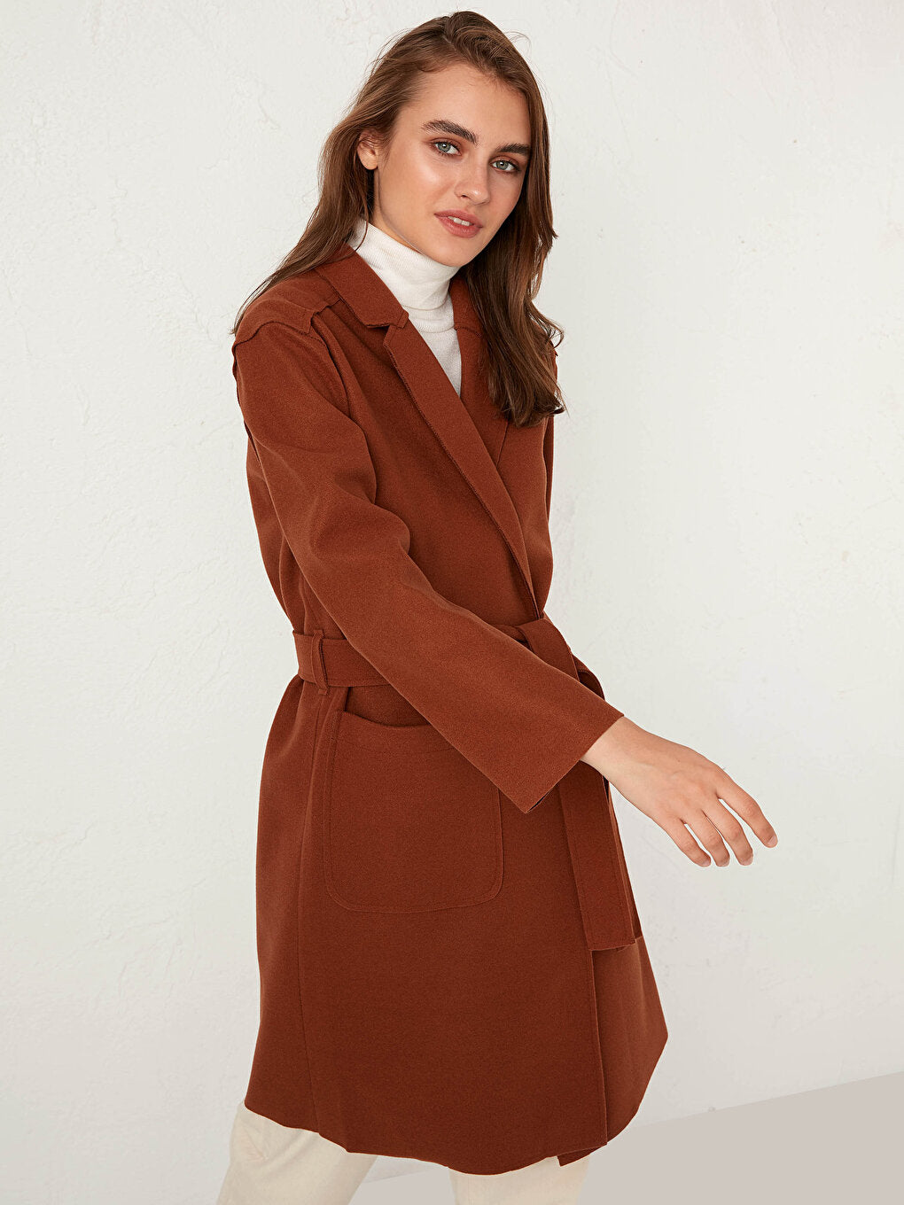 Shawl Collar Long Sleeve Women's Belted Cashmere Coat