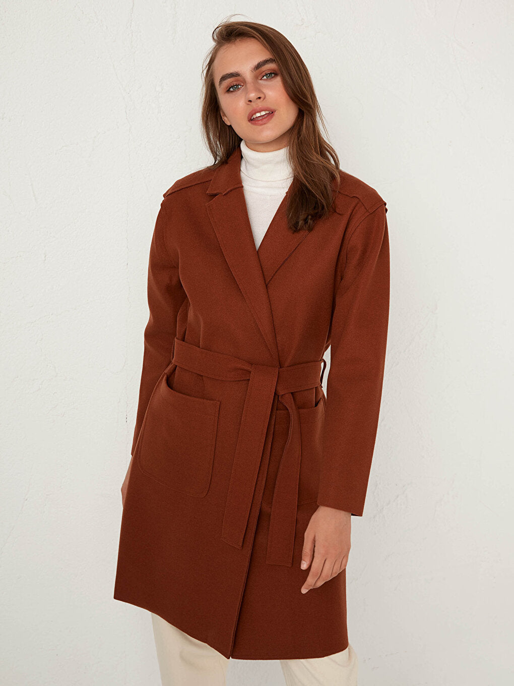 Shawl Collar Long Sleeve Women's Belted Cashmere Coat