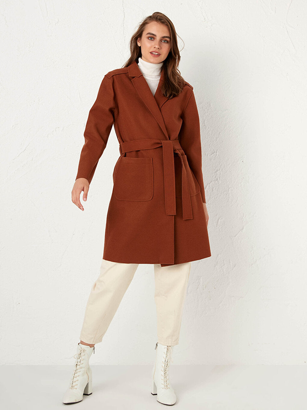 Shawl Collar Long Sleeve Women's Belted Cashmere Coat