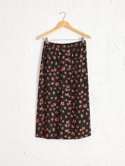 Floral Patterned Viscose Flared Skirt