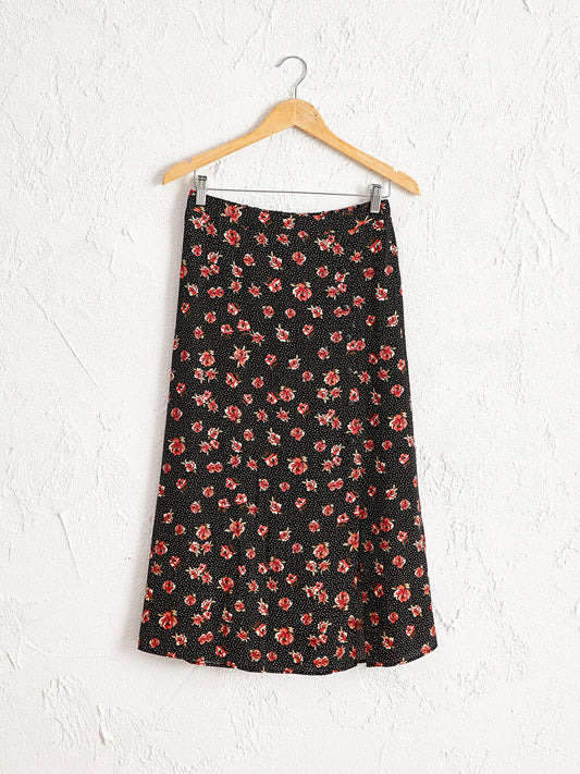 Floral Patterned Viscose Flared Skirt