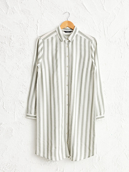 Striped Long Sleeve Gabardine Women's Shirt Tunic