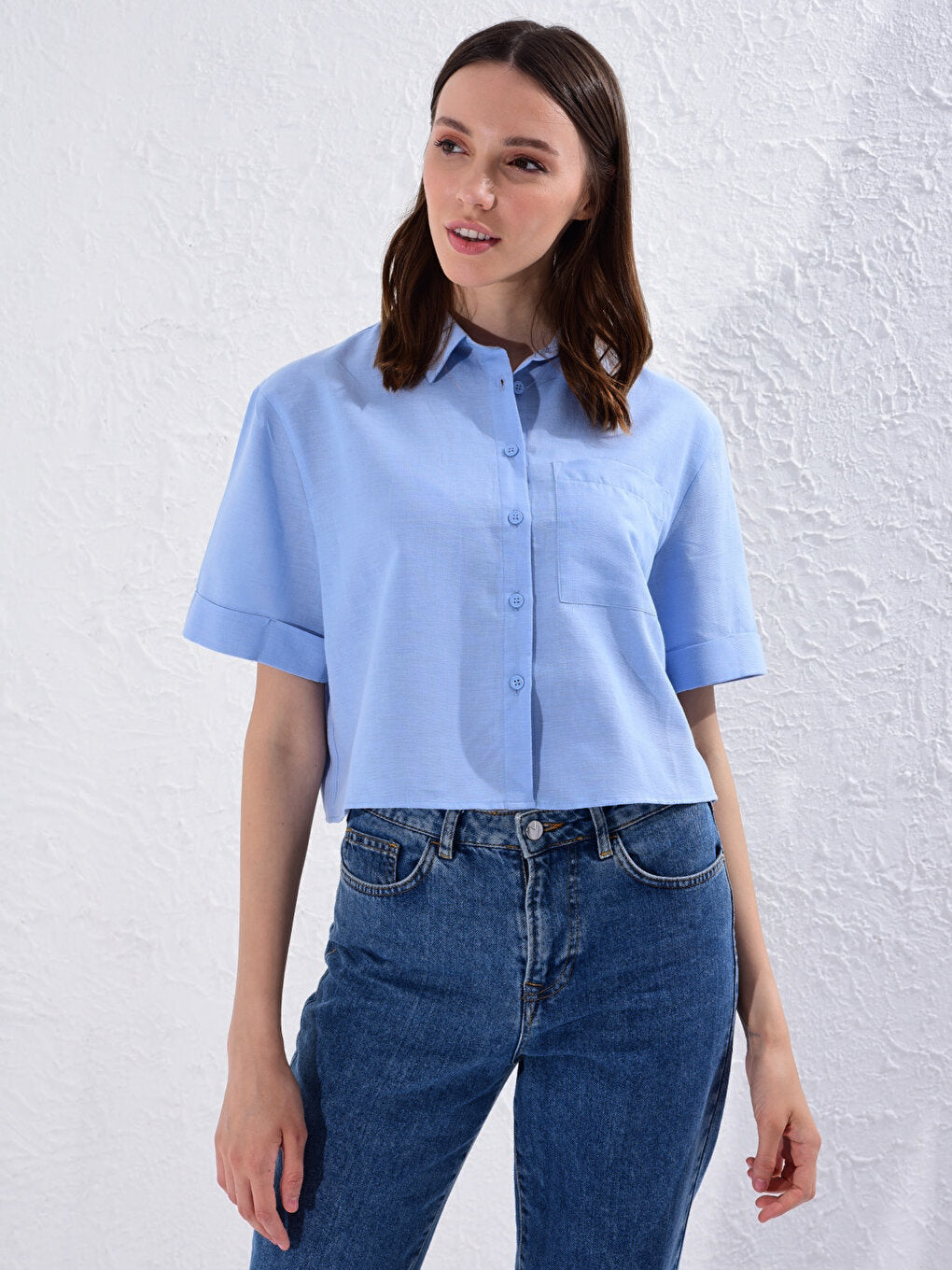 Short Sleeve Poplin Women's Plain Poplin Shirt