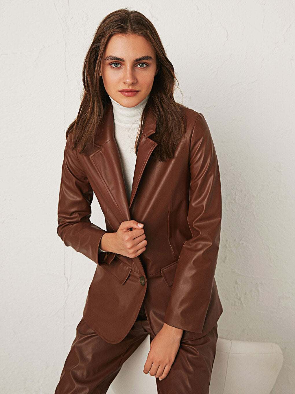 Leather Look Blazer Jacket