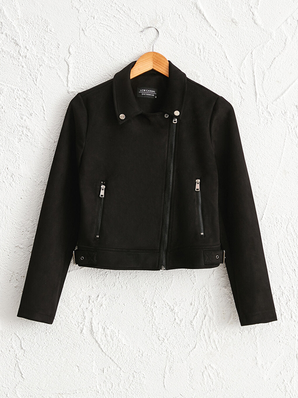 Jacket Collar Plain Long Sleeve Women's Suede Look Biker Coat