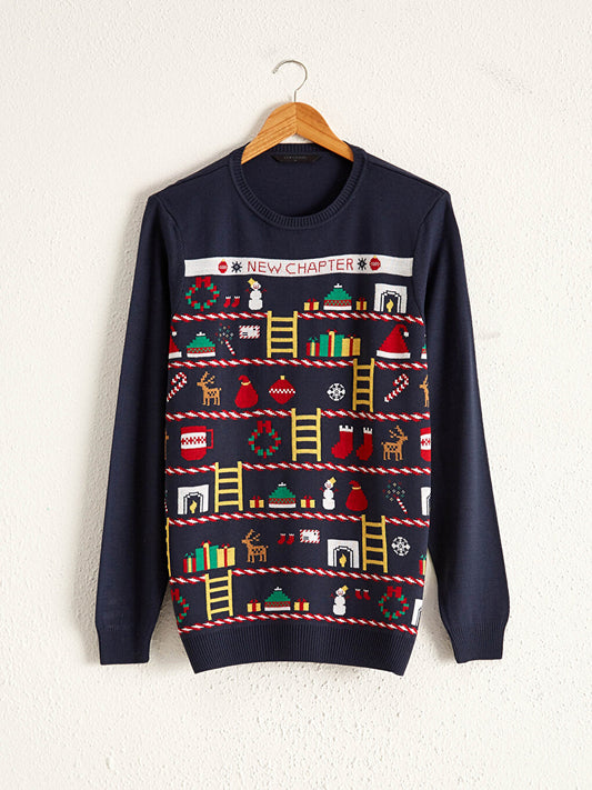 Men's Crew Neck New Year Themed Knitwear Sweater Father Son Combination