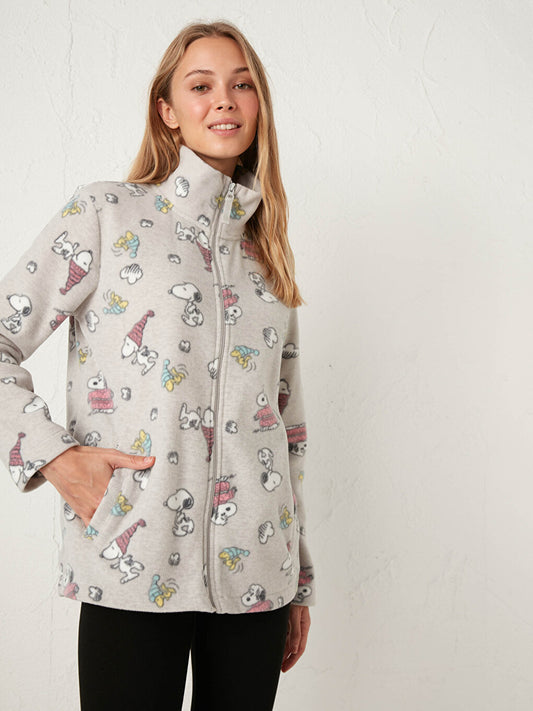 Snoopy Printed Stand-up collar Fleece Pajama Top