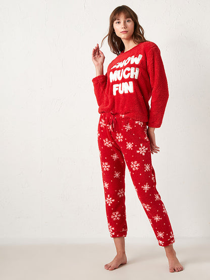 Slogan Embroidered Plush Pajama Set