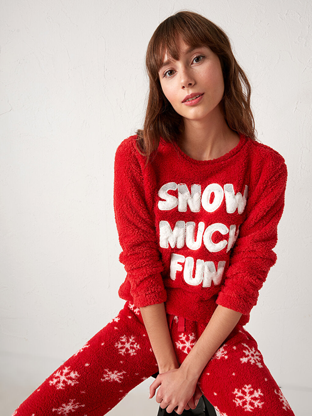 Slogan Embroidered Plush Pajama Set