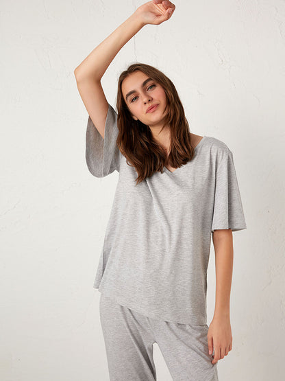 Plain Basic Pajama Top Made of Modal Blend Fabric