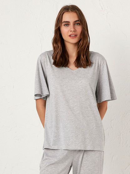 Plain Basic Pajama Top Made of Modal Blend Fabric