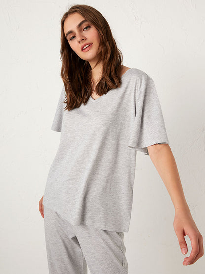 Plain Basic Pajama Top Made of Modal Blend Fabric