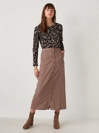 Button Front Velvet Skirt