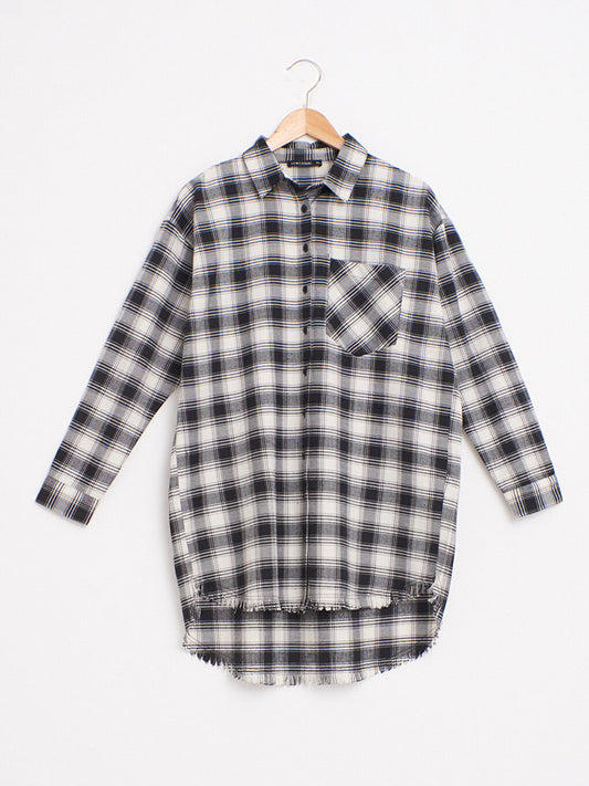 Plaid Long Sleeve Poplin Women's Shirt Tunic