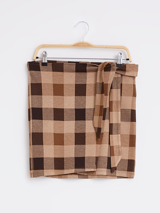 Plaid Patterned Double Breasted Skirt