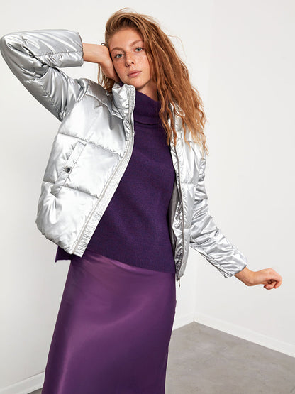 High Collar Thick Crop Puffer Coat