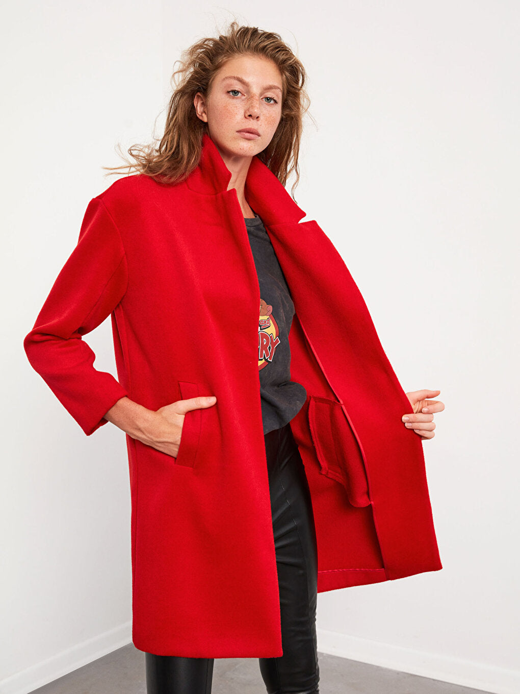 Women's Jacket Collar Plain Cashmere Coat