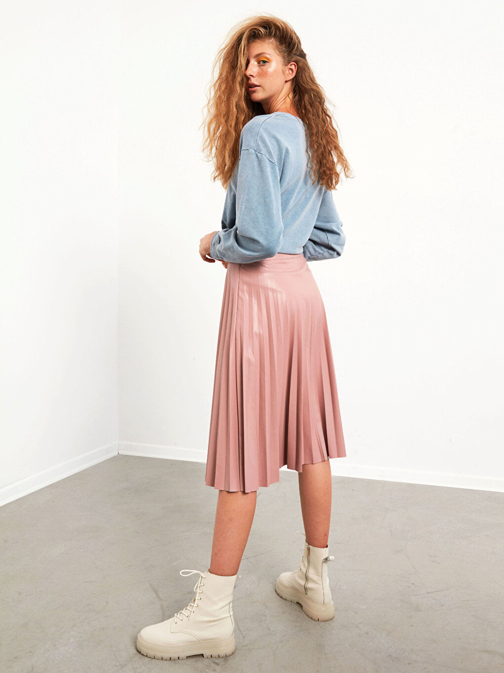 Leather Look Pleated Skirt