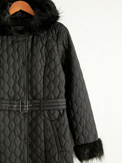 Hooded Quilted Long Sleeve Women's Raincoat