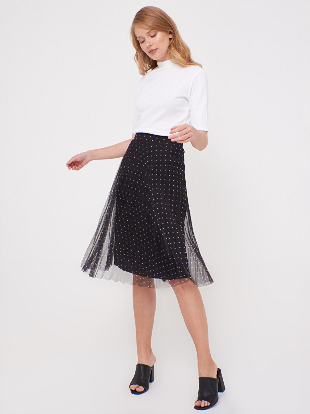 Polka Dot Pleated Chiffon Skirt