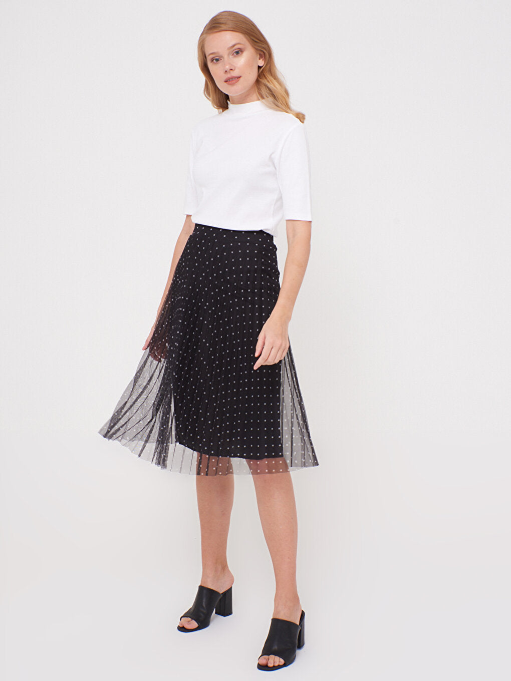 Polka Dot Pleated Chiffon Skirt